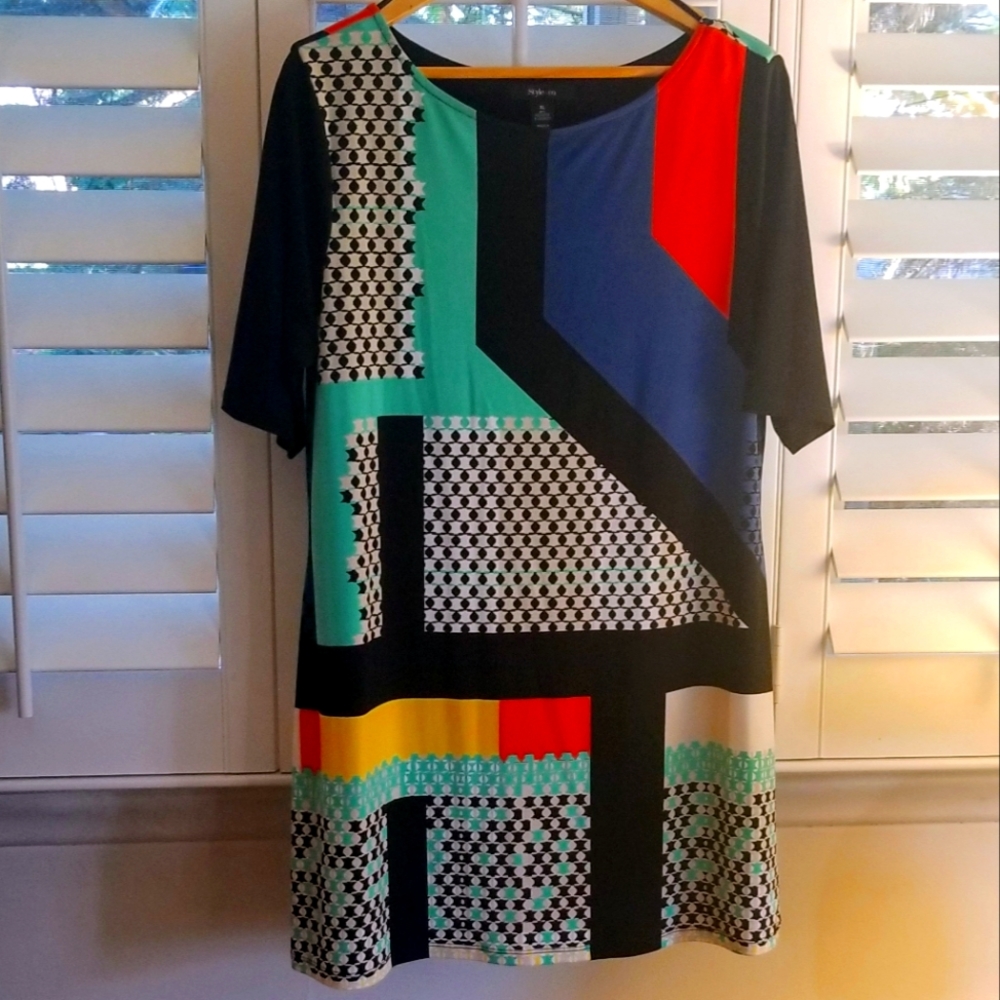 Style & Co | Size XL | Flattering |  Geometric | 1/2 Sleeve Dress | Stretch